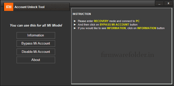 Mi account remove tool / Mi account unlock tool