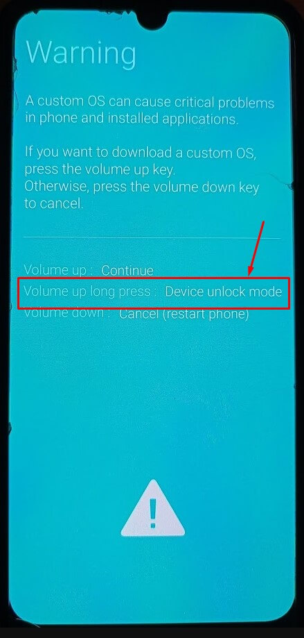 long press volume up to e nter in device unlock mode