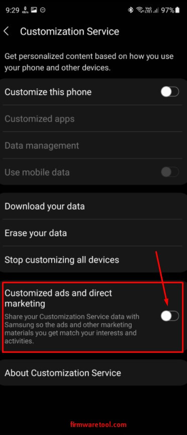 turn off customized ads from privacy settings