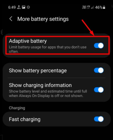 turn on adaptive battery